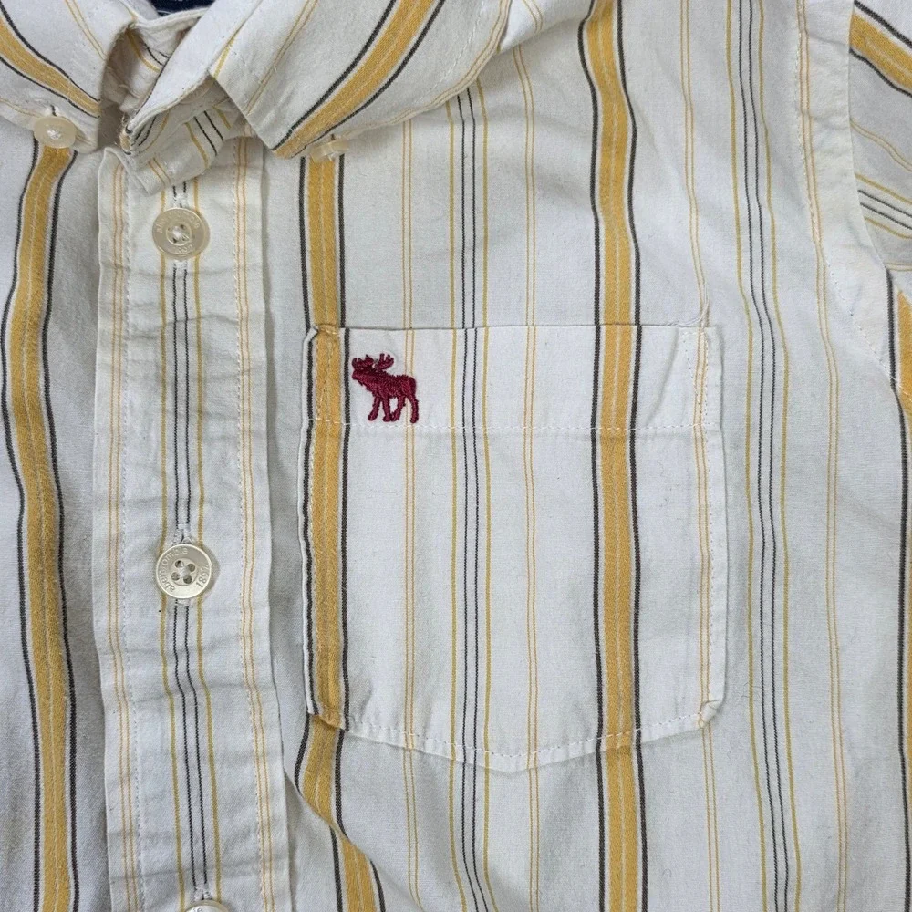Abercrombie Striped Button‎ Down Shirt Boy's Size S White Yellow Long Sleeve